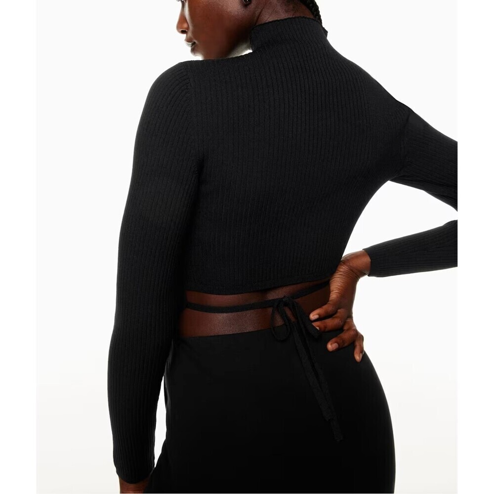 Aritzia NWOT Babaton Sculpt Knit Tie-back Longsleeve Mockneck Black Size Medium